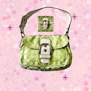 Vintage Y2K Coach Signature Soho Shoulder Bag in Green with Matching Wallet